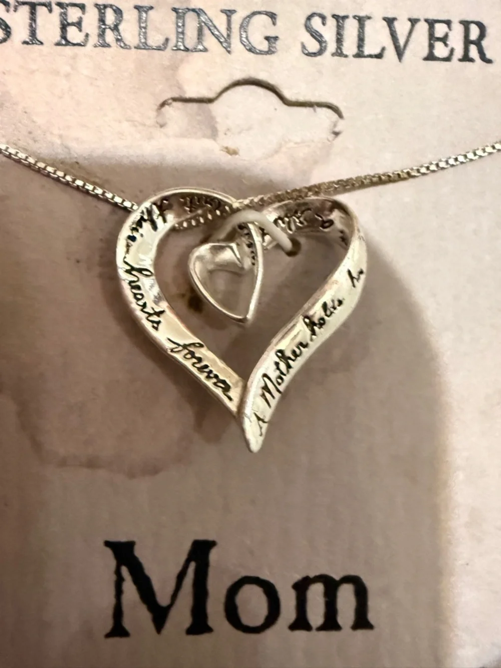 Vintage sterling silver ‘ Inspirational Mom' Heart Pendant Necklace